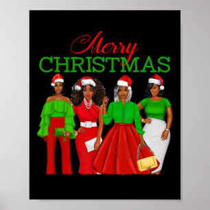 Póster Navidades Mujeres negras afroamericanas Santa Hat 