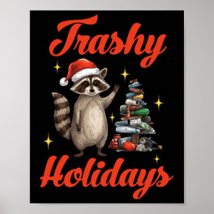 Póster Navidades navideños Raccoon Santa Xmas Tree F
