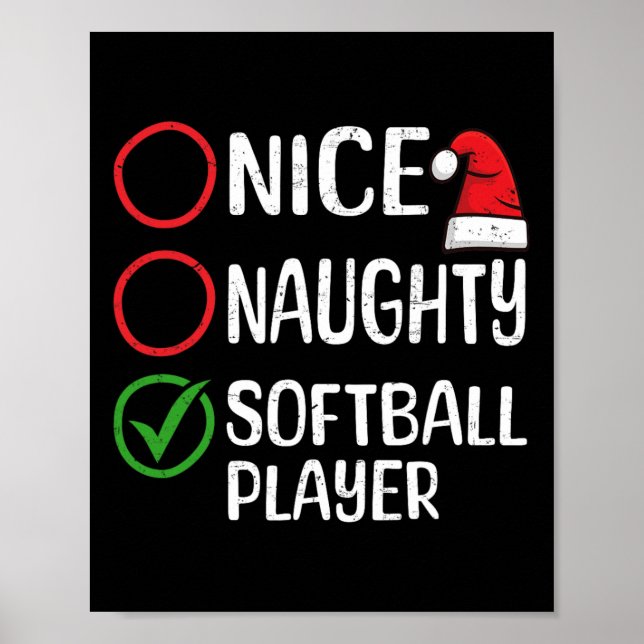 Póster Navidades Nice Naughty Softball Player Navidades L (Frente)
