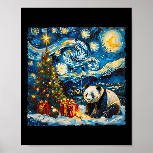 Póster Navidades nocturnos de estilo Panda Van Gogh (Frente)