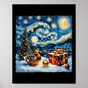 Póster Navidades nocturnos estelares estilo Duck Van Gogh