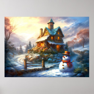 Póster Navidades nostálgicos Snowman Algodón de cosecha