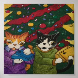 Póster Navidades obsequian gatos