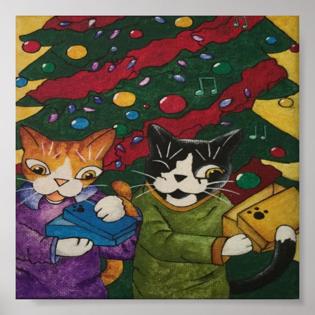 Póster Navidades obsequian gatos (Frente)