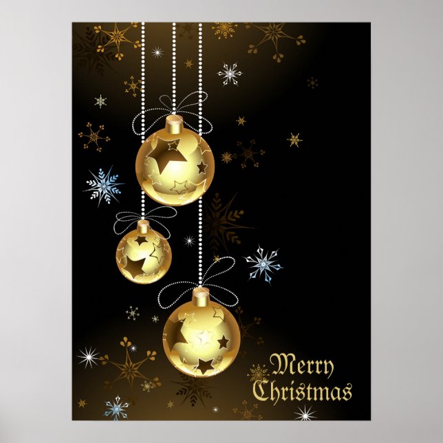 Póster Navidades Ornamentos dorados Estrellas brillantes  (Frente)
