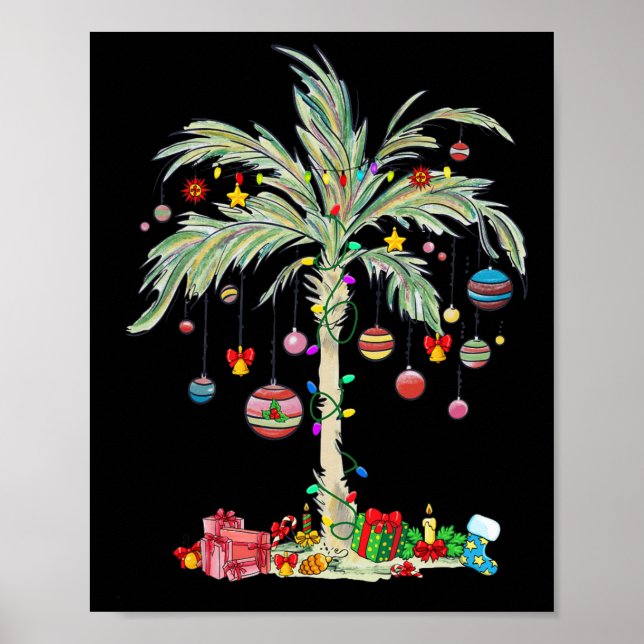 Póster Navidades Palm Tree Tropical Xmas Beach Florida Ha (Frente)