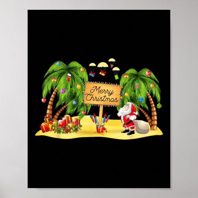 Póster Navidades Palm Tree Xmas Tropical Coconut Luces P (Frente)