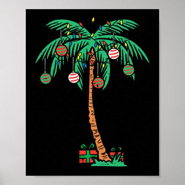 Póster Navidades Palm Xmas Tree Tropical Beach Hawaii Wom (Frente)