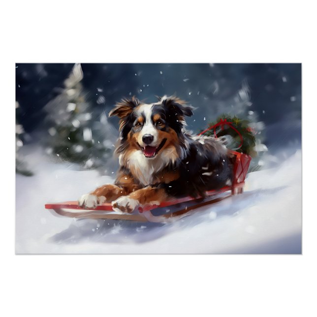 Póster Navidades Pastores de Australia nevan el invierno (Anverso)