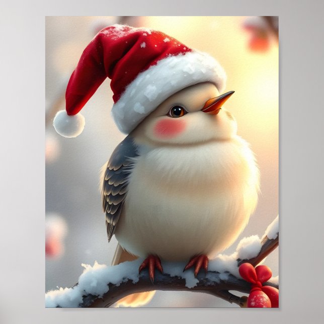 Póster Navidades pequeños digital de aves (Frente)