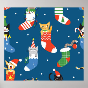 Póster Navidades Personalizados Gatos Patrón Cuto
