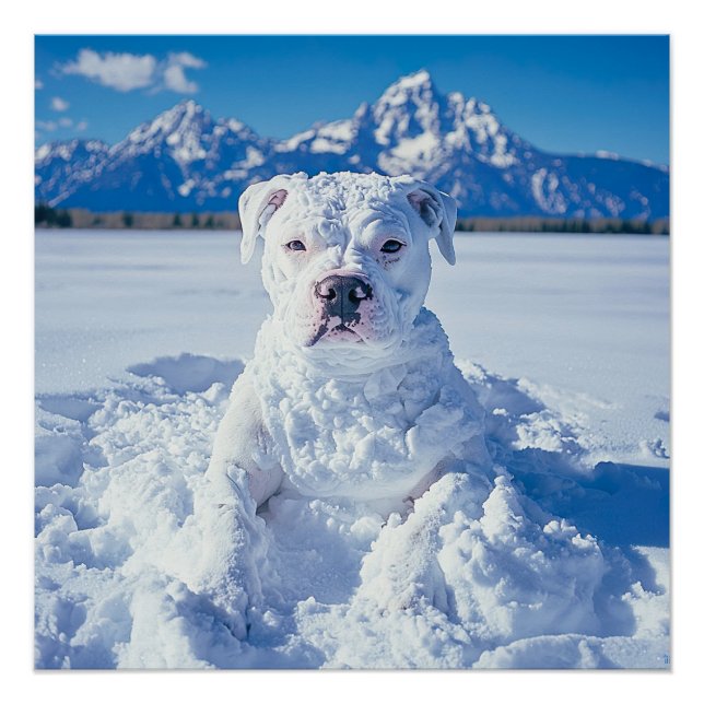 Póster Navidades Pitbull Dog Snowman (Anverso)