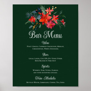 Póster Navidades Poinsettia Floral Green Boda Bar Menú