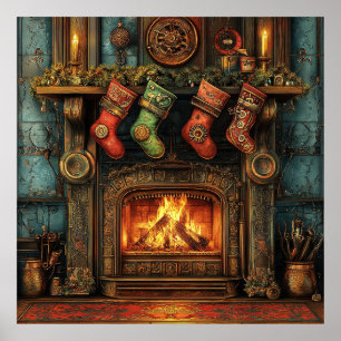 Póster Navidades Poster de la chimenea Steampunk