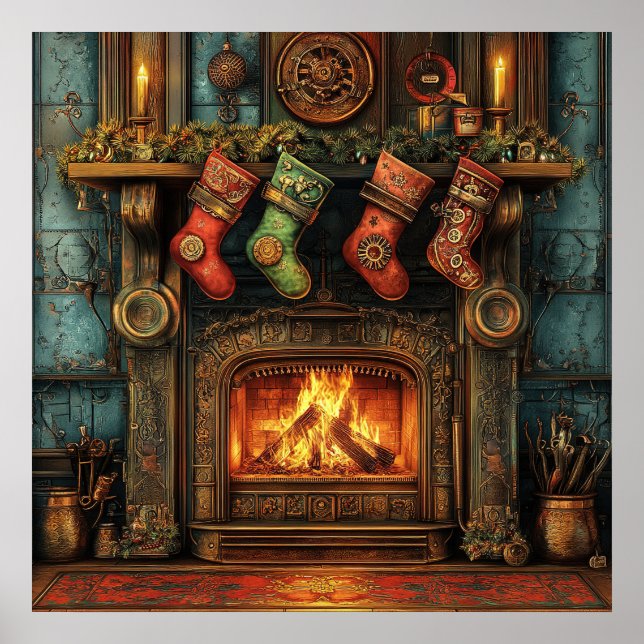 Póster Navidades Poster de la chimenea Steampunk (Frente)