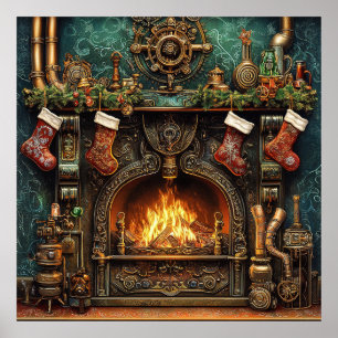 Póster Navidades Poster de la chimenea Steampunk