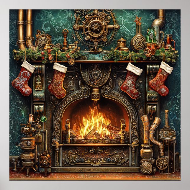 Póster Navidades Poster de la chimenea Steampunk (Frente)