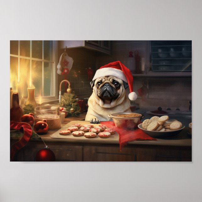 Póster Navidades Pug Cookies festividades (Frente)
