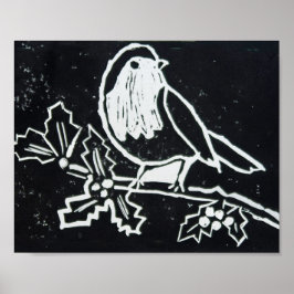 Póster Navidades Red Robin con Holly en blanco y negro