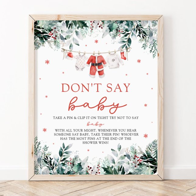 Póster Navidades Red Santa Bebé no dicen a su bebé Baby S (Watercolor Christmas Red Santa Baby Dont Say Baby Baby Shower Sign)
