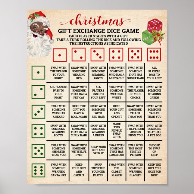 Póster Navidades Regalo de intercambio de dados Rótulo de (Frente)