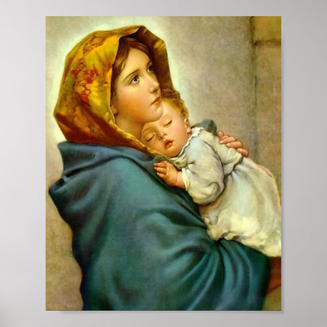 Póster Navidades religiosos Virgen María Jesús Vintage (Frente)