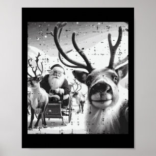 Póster Navidades reno Santa Selfie Nochebuena divertida