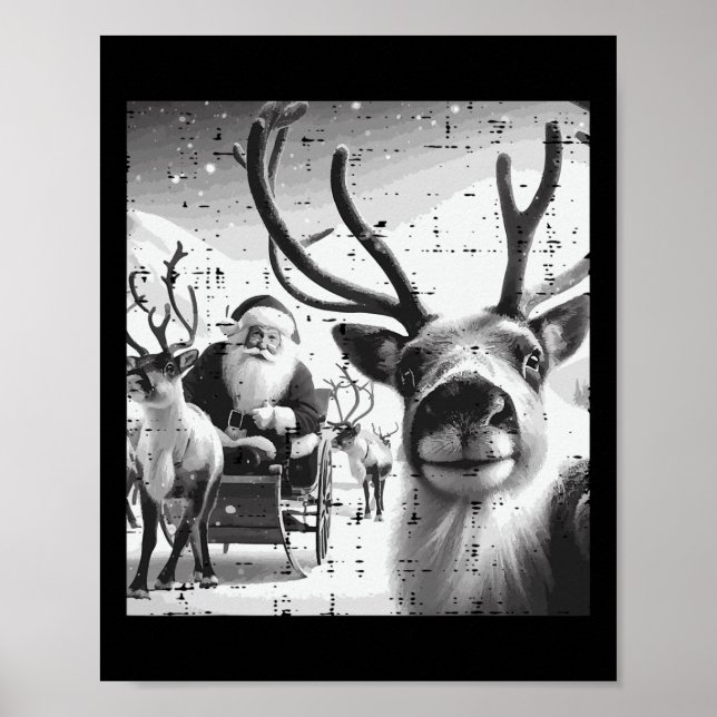 Póster Navidades reno Santa Selfie Nochebuena divertida (Frente)