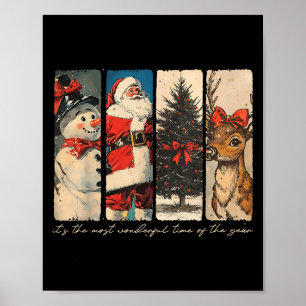 Póster Navidades renos de Santa Snowman familia de árbole