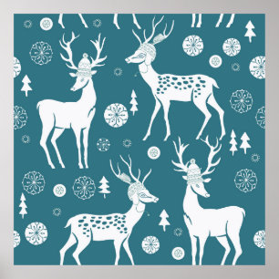 Póster Navidades renos en sombreros, renos, vin