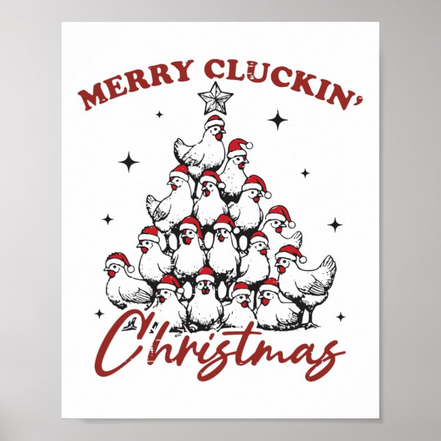 Póster Navidades Retro De Cluckin De Arbol De Pollo Y (Frente)