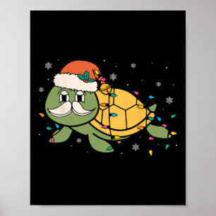 Póster Navidades retro de la tortuga del mar de Santa Luc