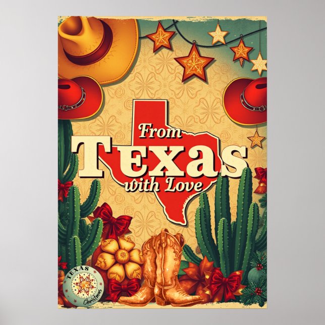 Póster Navidades retro de Texas con amor (Frente)