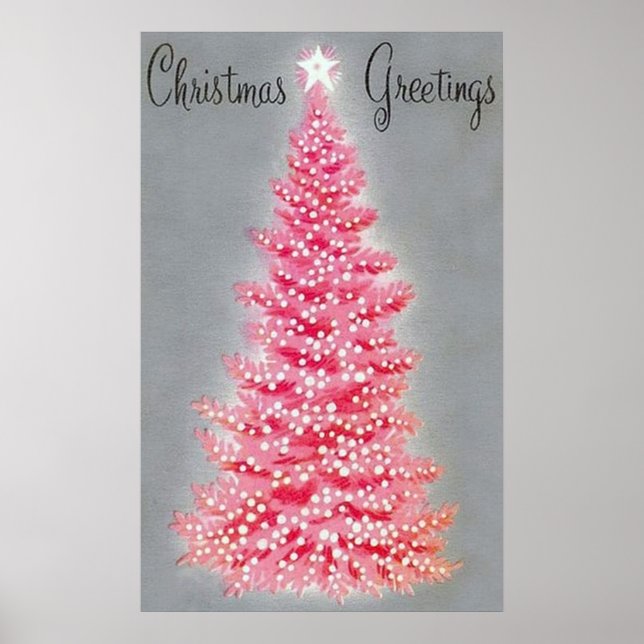 Póster Navidades retro poster de árbol rosa de vacaciones (Frente)