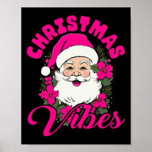 Póster Navidades Retro Vibes Pink Santa Claus Fun Xmas Wo