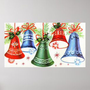 Póster Navidades retro vintage campanas poster de vacacio