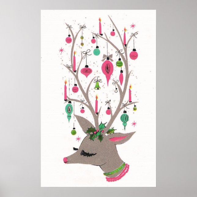 Póster Navidades retro vintage poster de renos (Frente)