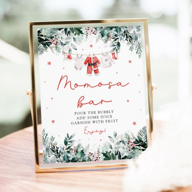 Póster Navidades rojos Santa Baby Clothes Rótulo Bar Momo (Watercolor Red Christmas Santa Baby Clothes Momosa Bar Sign)