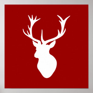 Póster Navidades rojos y blancos cabeza de ciervo