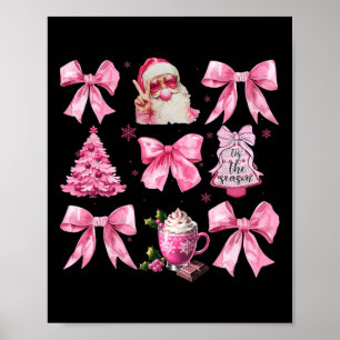 Póster Navidades rosados de época Coquette Bow Santa Cla