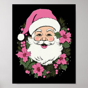 Póster Navidades rosados de época Santa Claus Merry Xmas