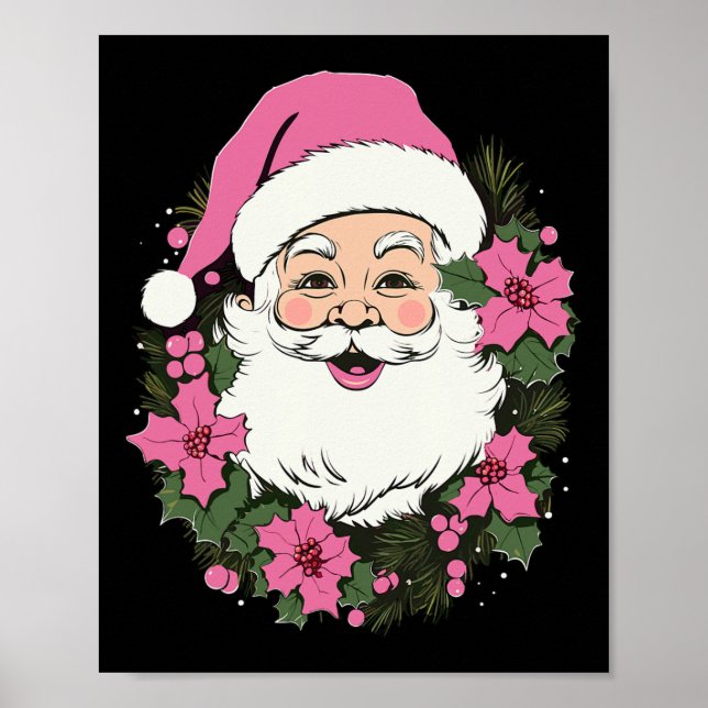 Póster Navidades rosados de época Santa Claus Merry Xmas  (Frente)