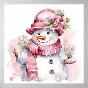Póster Navidades rosados festivos nevan mujer
