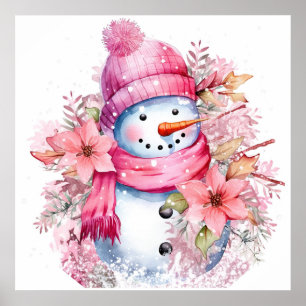 Póster Navidades rosados festivos nevan mujer