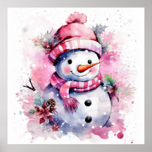 Póster Navidades rosados festivos nevan mujer