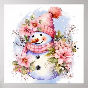 Póster Navidades rosados festivos nevan mujer