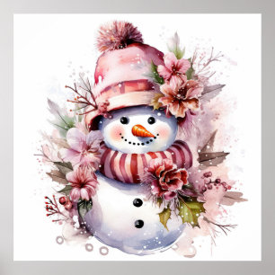 Póster Navidades rosados festivos nevan mujer