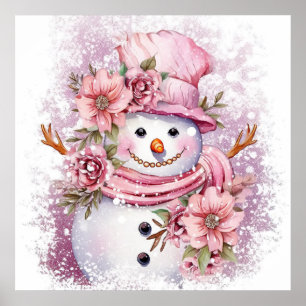 Póster Navidades rosados festivos nevan mujer