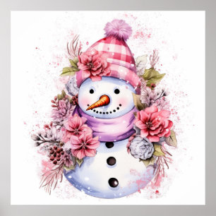 Póster Navidades rosados festivos nevan mujer