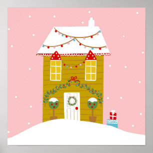 Póster Navidades rosados Fiesta niños vacaciones de cumpl